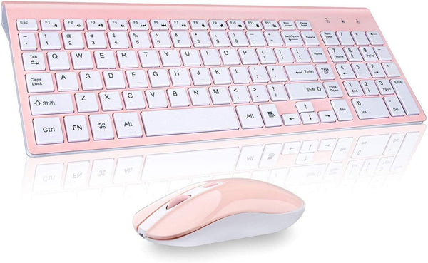 Wireless Keyboard and Mouse Combo, Compact Full Size Wireless Keyboard and Mouse Set 2.4G Ultra-Thin Sleek Design for Windows, Computer, Desktop, PC, Notebook, Laptop - Pink