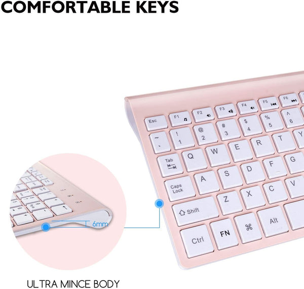 Wireless Keyboard and Mouse Combo, Compact Full Size Wireless Keyboard and Mouse Set 2.4G Ultra-Thin Sleek Design for Windows, Computer, Desktop, PC, Notebook, Laptop - Pink