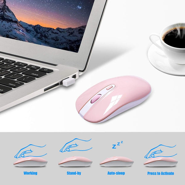 Wireless Keyboard and Mouse Combo, Compact Full Size Wireless Keyboard and Mouse Set 2.4G Ultra-Thin Sleek Design for Windows, Computer, Desktop, PC, Notebook, Laptop - Pink