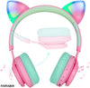 CT-7 Cat Ear Bluetooth Headphones, LED Light up Bluetooth Wireless over Ear Headphones with Microphone and Volume Control for Travel/School/Smartphones/Laptop/Pc/Tv