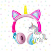 Joyx Unicorn Pink Kids Headphones for Girls Foldable Cat Ear Unicorn Headphones Flashing LED Lights for PC & Laptop