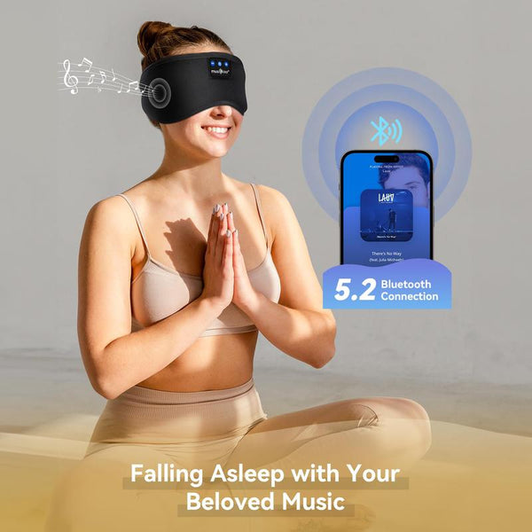 Bluetooth Headband Sleeping Eye Mask for Women Men Earbuds Earphones for Side Sleepers Audio Adjustable Custom Stereo Velvet Headset