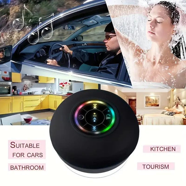 Mini Portable Wireless Speaker, Rechargeable Waterproof Speaker with LED Light, Portable Bluetooth-Compatible Speaker for Beach, Shower & Home